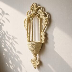 Vintage Burwood Wall Hanging 1975 Boho Faux Wicker Ivory Wall Decor